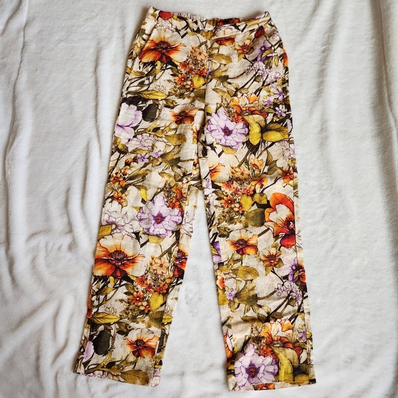 Chico's 100% Linen Elastic Floral Straight Leg Pant 00R - Picture 5 of 7